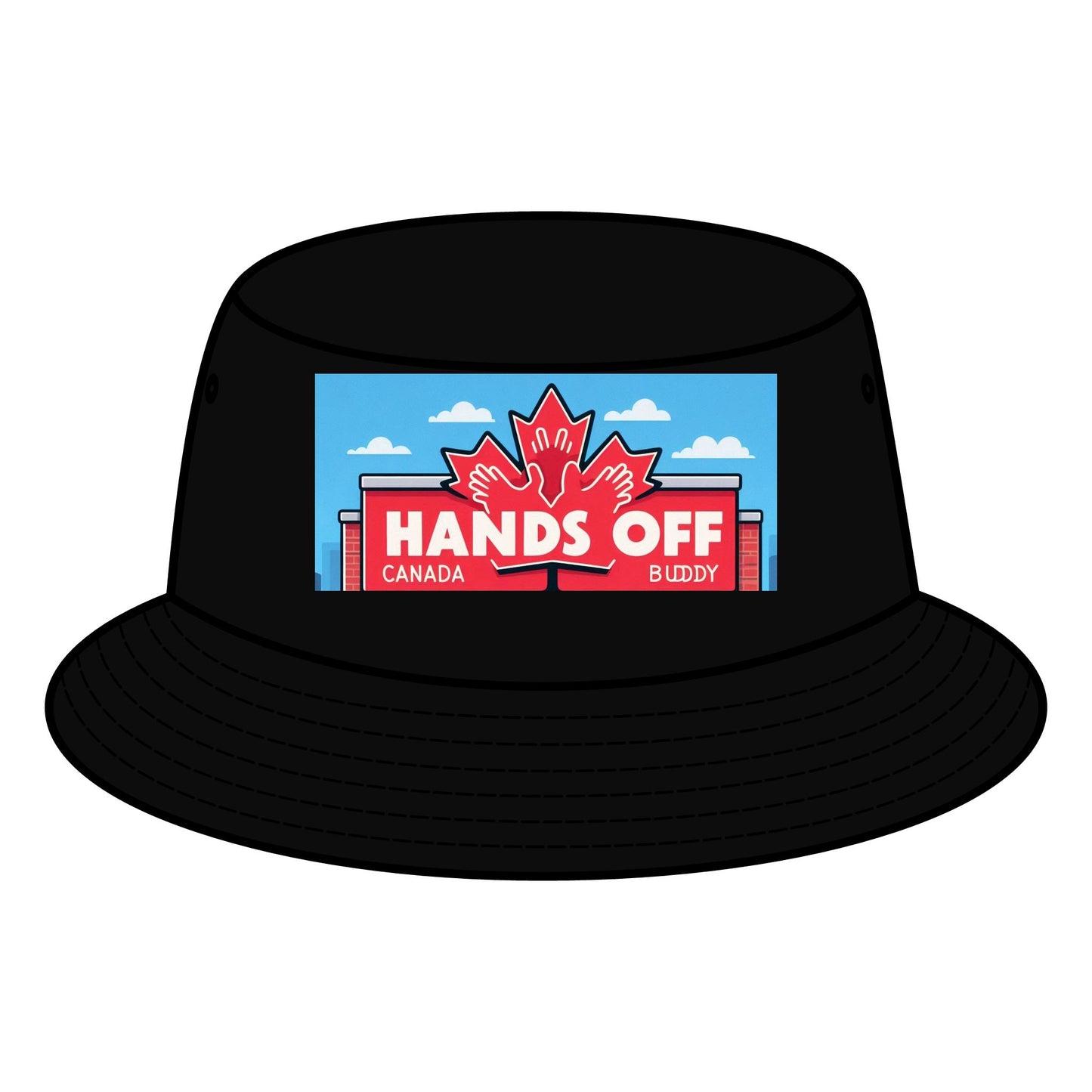 'Hands Off Buddy' Bucket Hat – Fun design perfect for summer adventures and sun protection, crafted from durable cotton.